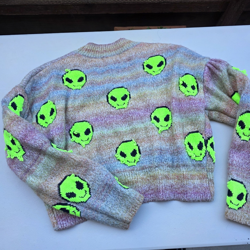 Urban Outfitters Neon Green Alien Knit Crewneck Sweater